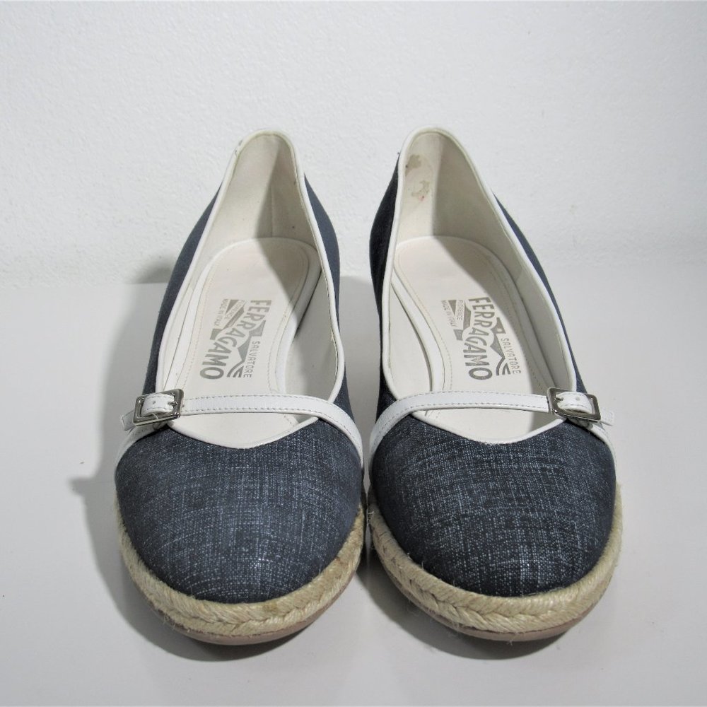 Salvatore Ferragamo White /Blue Wedges Size 9 B